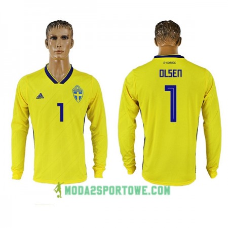 Koszulka Szwecja Olsen 1 Mistrzostwa Świata 2018 Domowe Stroje Piłkarskie Długi Rękaw